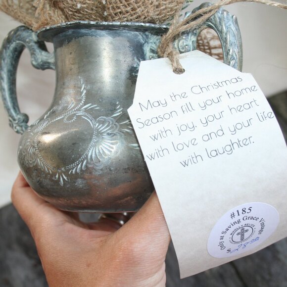 Mini Christmas Tree Pewter Pot Decor Holiday Home Evergreen Cute Rustic Cabin - Picture 8 of 13